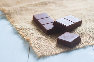 High angle view of chocolate bars on table