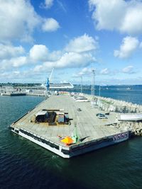 High angle view of sea against blue sky