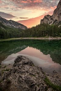 Scenic view of lake against sky during sunset