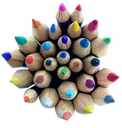 High angle view of multi colored pencils against white background