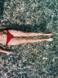 Directly above view of woman swimming in lake