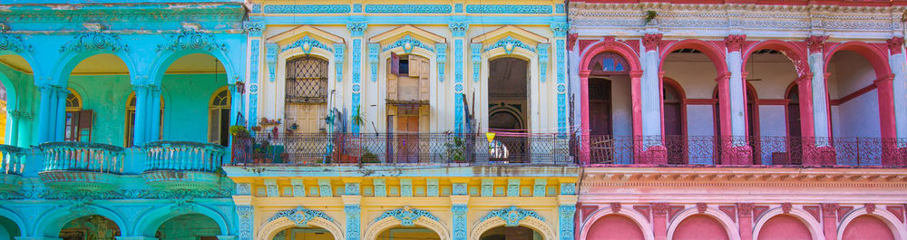 Low angle view of multi colored building