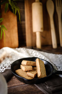 Close-up of cookies in plate on table