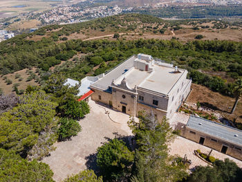 High angle view of townscape against sky