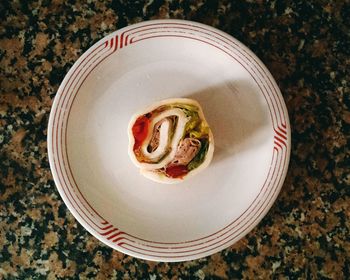High angle view of dessert in plate on table