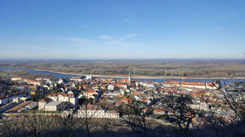 High angle view of townscape against sky