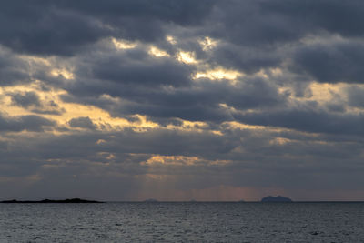 Scenic view of sea against dramatic sky