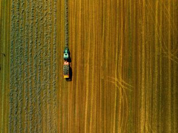 High angle view of tractor on agricultural field