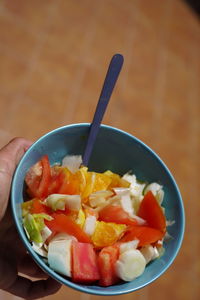 High angle view of breakfast in bowl on table