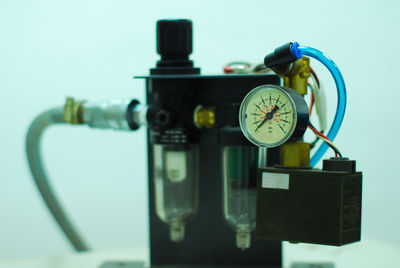 Close-up of pressure gauge on machinery