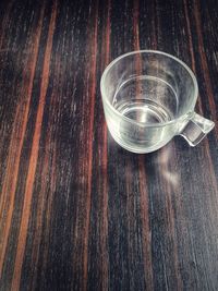 High angle view of empty glass on table