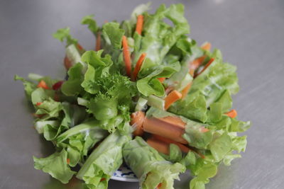 High angle view of chopped vegetables on table