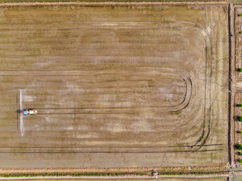 Aerial view of agricultural machinery on farm