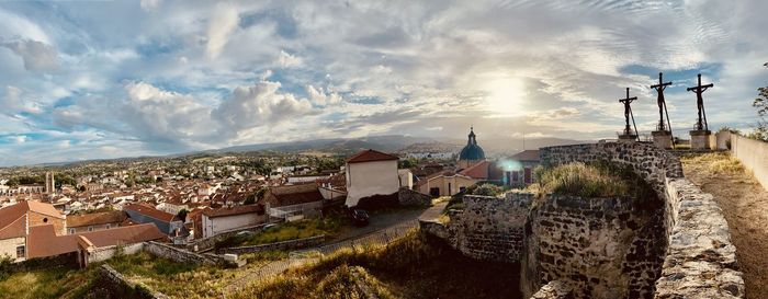 High angle view of townscape against sky