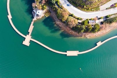 Aerial view of pier on lake
