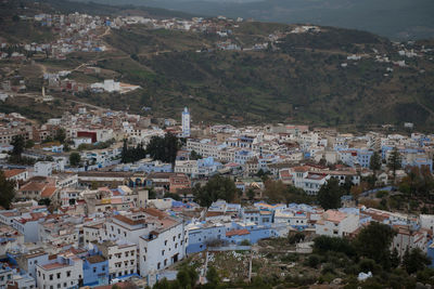 High angle view of buildings in town