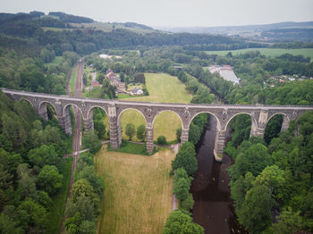 Scenic view of bridge over mountains