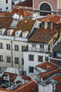 High angle view of buildings in town