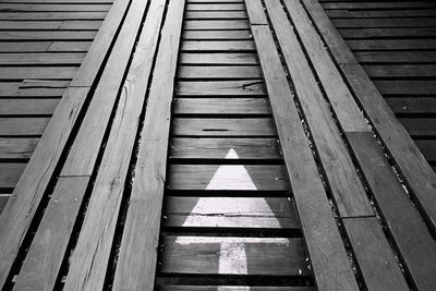 High angle view of wooden boardwalk