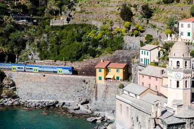 Scenic view of sea by trees