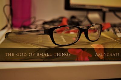 Close-up of sunglasses on table