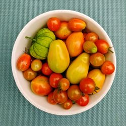 High angle view of tomatoes in bowl