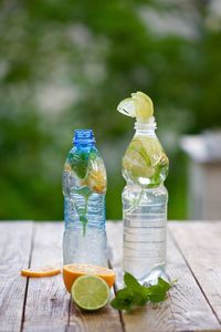 Close-up of two bottles