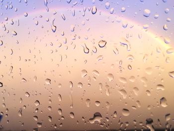 Full frame shot of raindrops on glass window