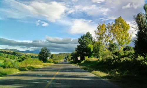 Road amidst trees against sky