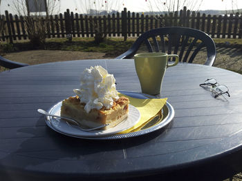 Close-up of ice cream in plate on table