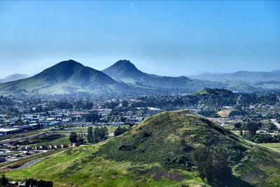 Scenic view of landscape and mountains against sky