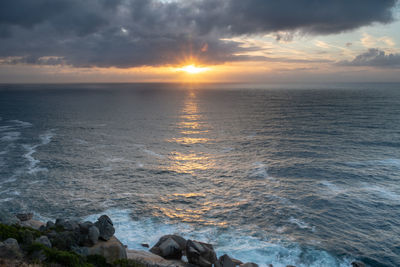 Scenic view of sea against sky during sunset