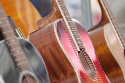 Close-up of acoustic guitars