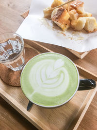High angle view of coffee on table
