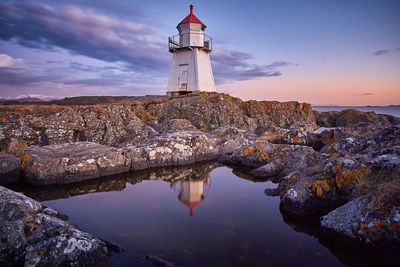 Purple sunset with lighthouse, vigra, norway