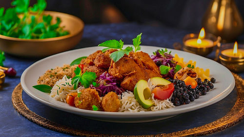 Close-up of food in plate on table