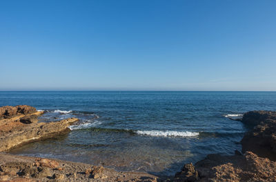 Scenic view of sea against clear sky