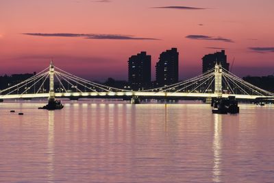 Scenic view of bridge over river against sky during sunset