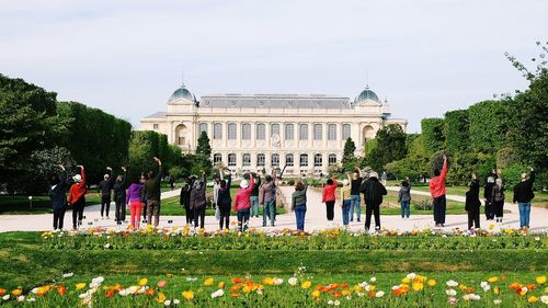 Group of people in front of building