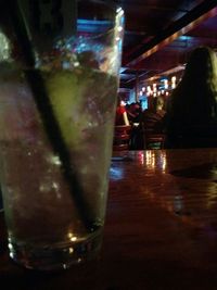 Close-up of beer glass on table