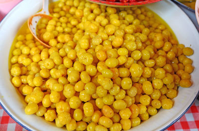 High angle view of eggs in container