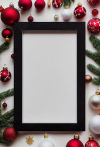 Directly above shot of christmas decorations on table