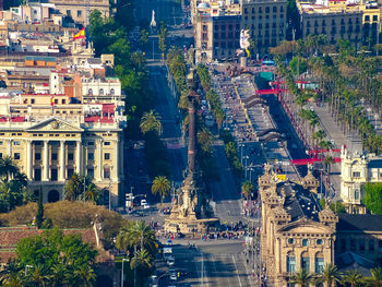 High angle view of street amidst buildings in city