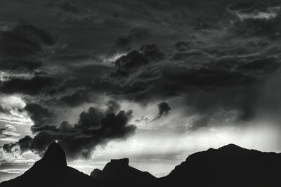 Scenic view of silhouette mountains against sky at sunset