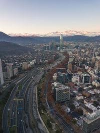 High angle view of cityscape against clear sky