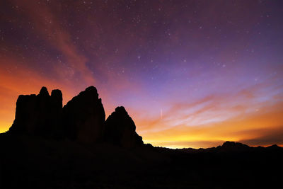 Scenic view of silhouette mountains against sky at sunset