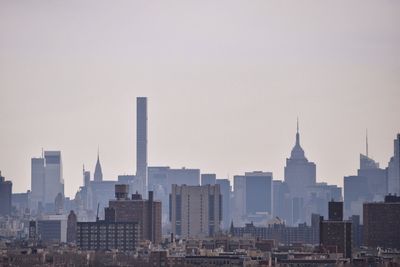 City skyline at sunset