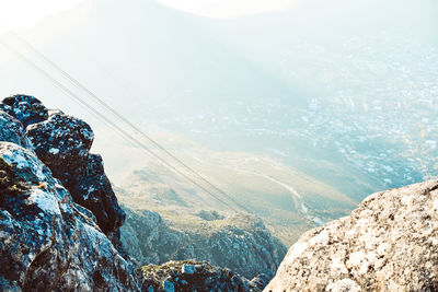 Aerial view of mountain range against sky