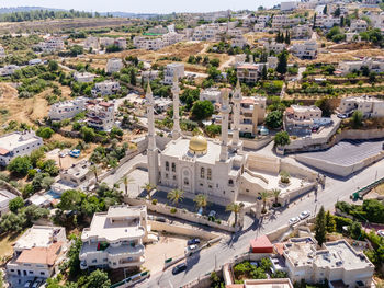 High angle view of buildings in city