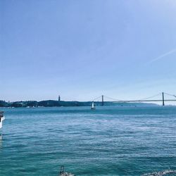 View of suspension bridge over sea